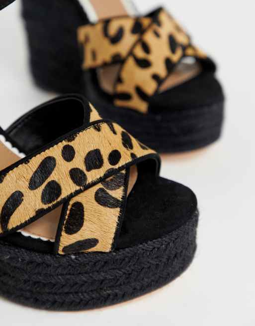 River Island Wide Fit wedge sandals with stud detail in leopard