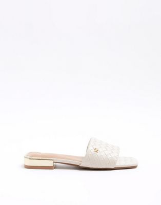River Island Wide fit woven flat sandal in cream