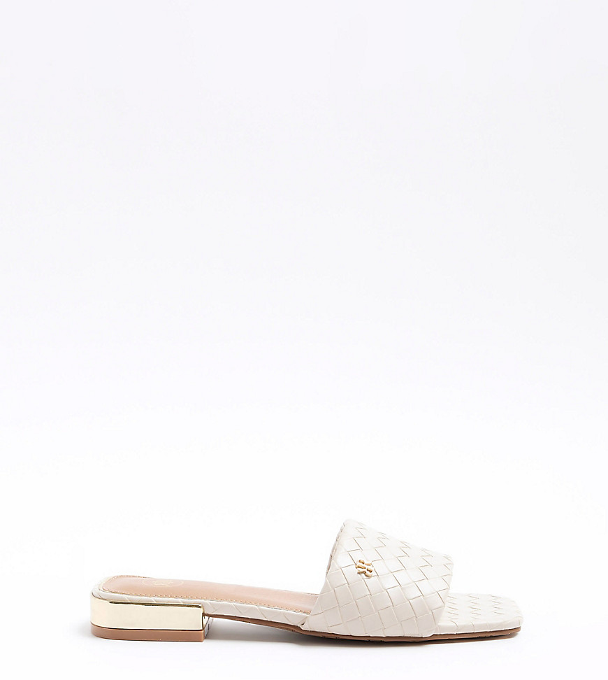 River Island Wide fit woven flat sandal in cream-White