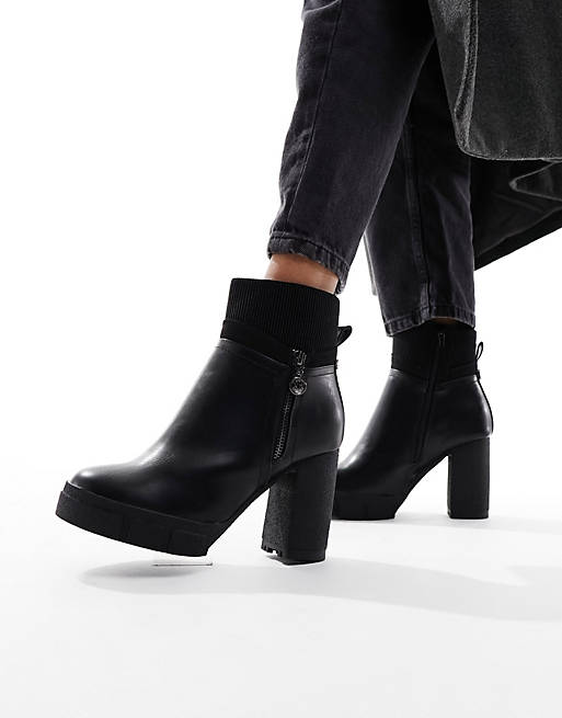 River Island wide fit zip heeled boot in black | ASOS
