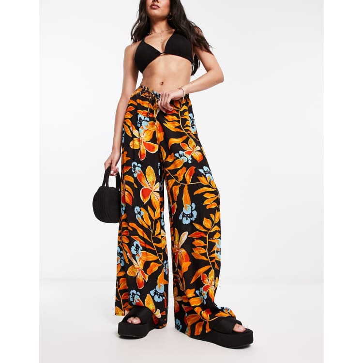 YOURS Curve Plus Size Black Mixed Tropical Print Jersey Shorts