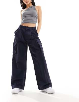 River Island Pocket Cargo Pants In Navy