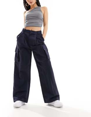 wide leg cargo pants in navy