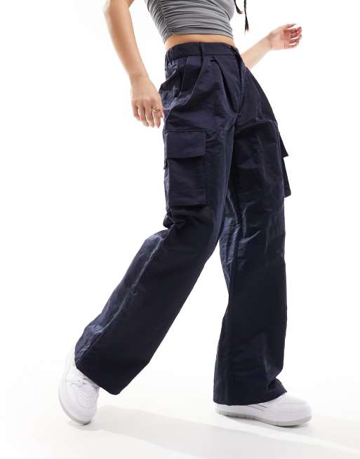 River Island wide leg cargo pants in navy