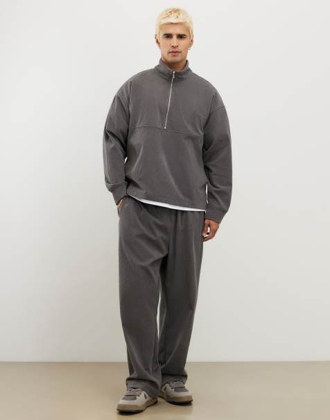 River Island Wide leg corduroy joggers in grey - dark - view 1