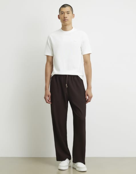 River Island Wide leg cotton textured joggers in brown - view 1