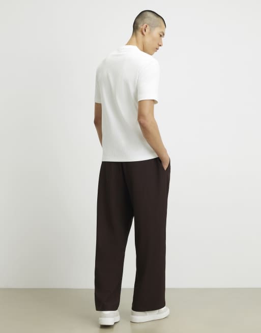 River Island Wide leg cotton textured joggers in brown, 4 of 4