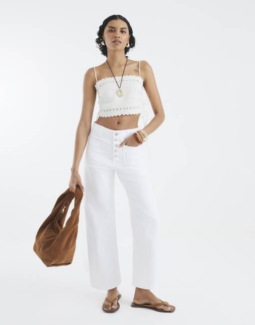 River Island Wide leg cropped jeans in white