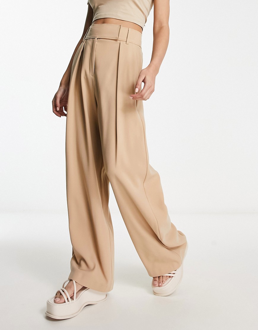 River Island wide leg dad pants in light brown-Neutral