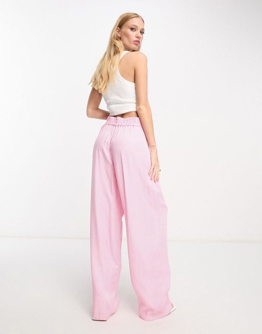 In The Style Plus relaxed wide leg pants in pink (part of a set)