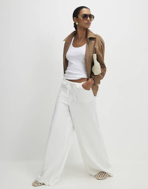 River Island Wide leg drawstring jeans in white - view 1
