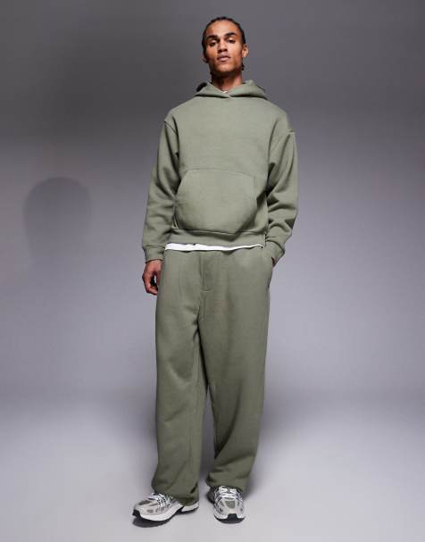 River Island wide leg essential trackies in khaki - view 1