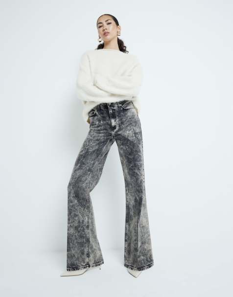 River Island wide leg jean in brown acid wash - view 1