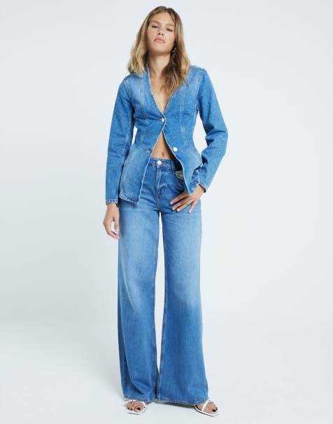 River Island wide leg jean in midwash blue - view 1