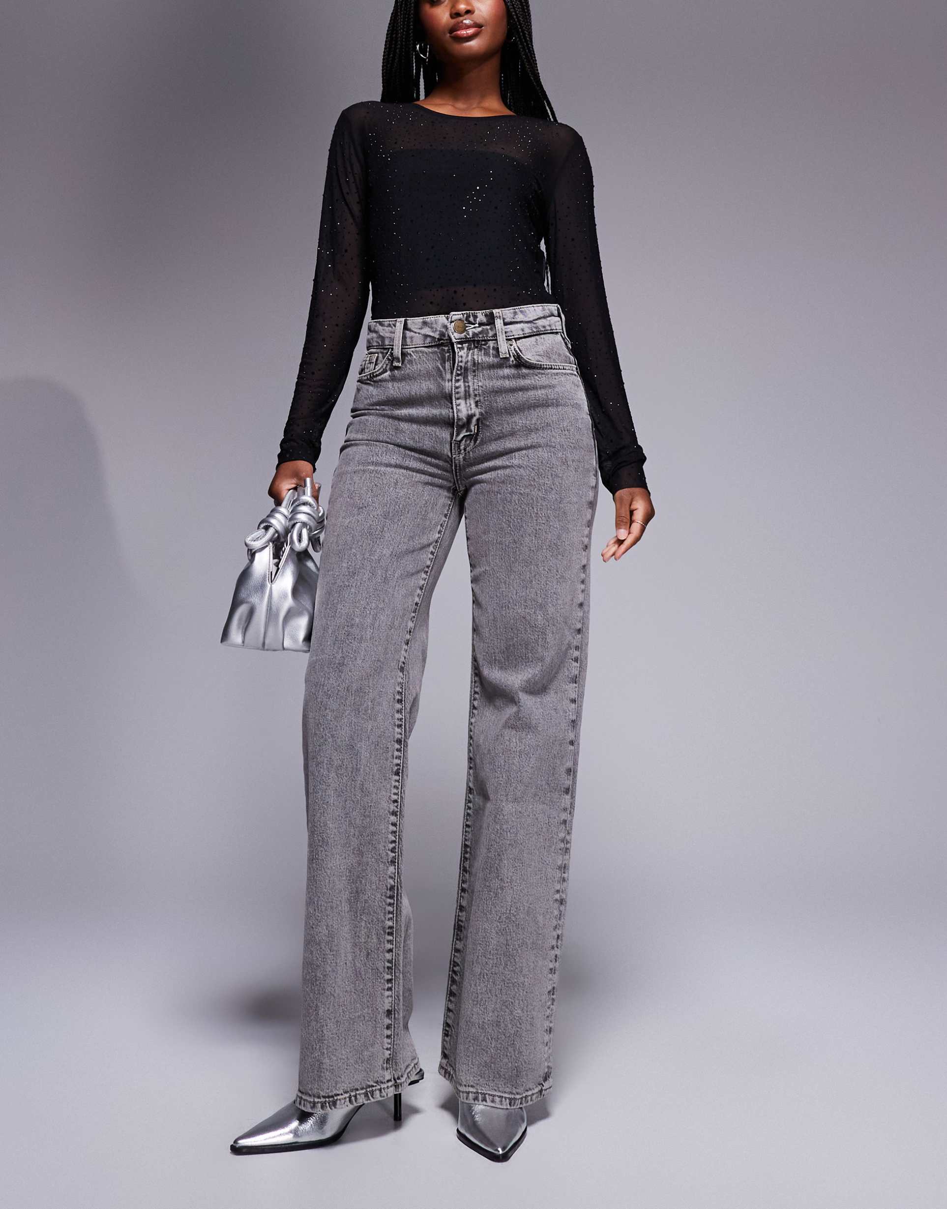 river island wide leg jean with detachable belt in gray