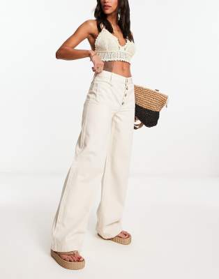 River Island wide leg jeans in ecru