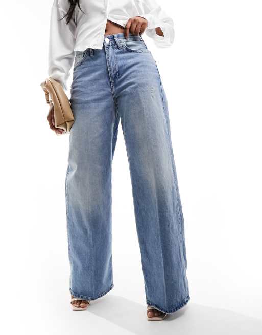 River Island wide leg jeans in mid blue