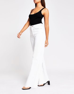 River Island Wide Leg Jeans In White ModeSens