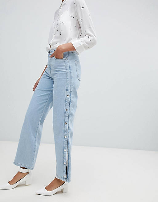 River Island wide leg jeans with popper detail in light wash