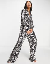 ASOS LUXE embellished belted jumpsuit with faux feather trim in