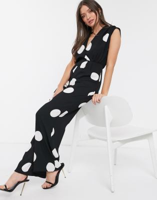 river island black spot wide leg jumpsuit