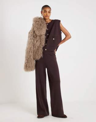River Island Wide Leg Knit Pants In Multi