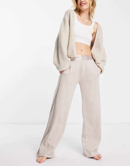 ASOS DESIGN premium jersey twill wide leg pants in stone