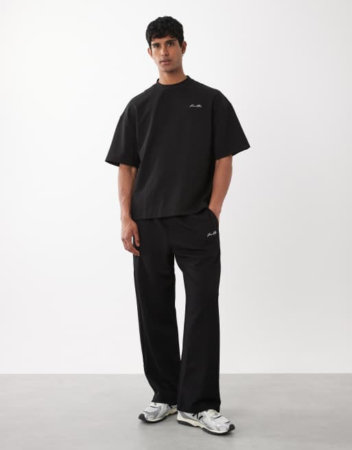 River Island wide leg 'luxe' trackies in black (part of a set), 2 of 5