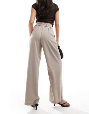 River Island Wide Leg Pants In Neutral