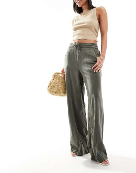 River Island wide leg pants in dark khaki - view 1