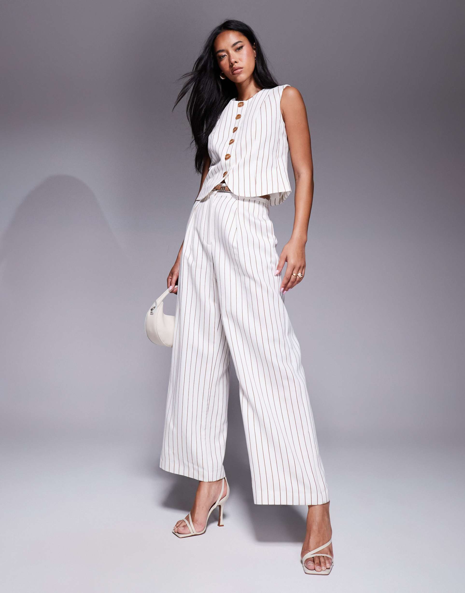 river island wide leg pants in white stripe