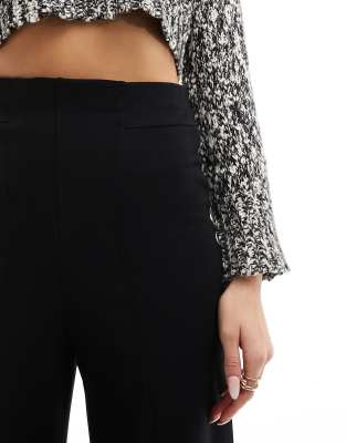 River Island Wide Leg Pants With Stitch Detail In Black