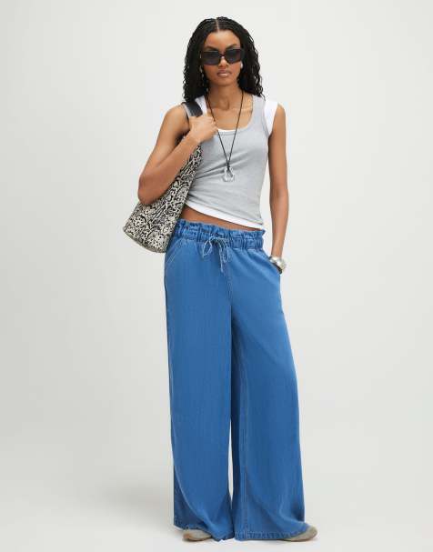 River Island Wide leg paperbag jeans in denim - medium - view 1