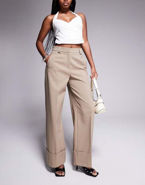 River Island wide leg pleated trouser in beige - view 1