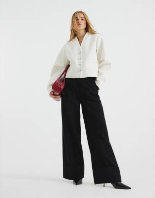 River Island wide leg pleated trousers in black