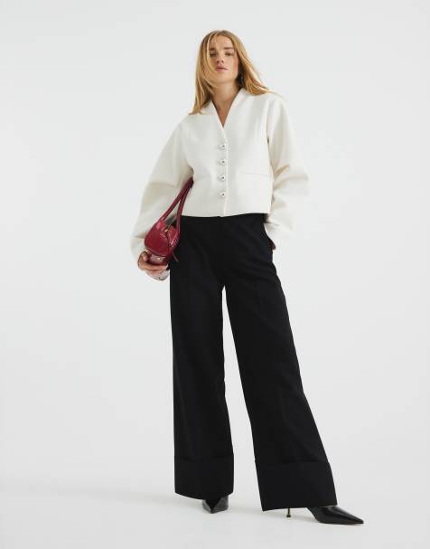 River Island wide leg pleated trousers in black - view 1