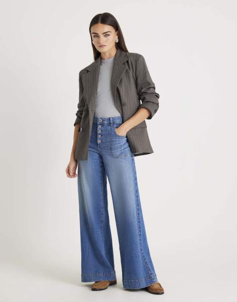 River Island wide leg pocket front jeans in denim - view 1