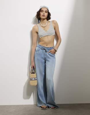 River Island Wide leg pyjama style jeans in denim - light - view 1