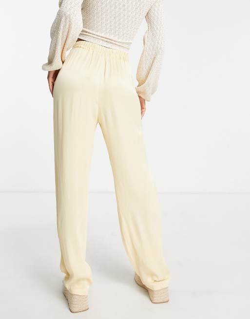 River Island wide leg satin trouser in cream