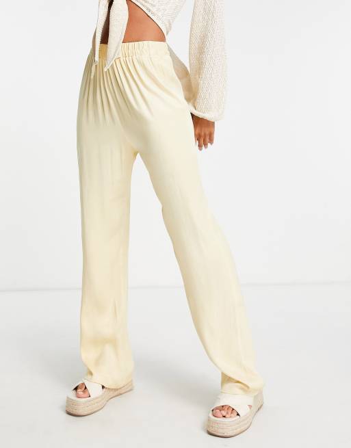 Cream Satin Palazzo Pants, Pants