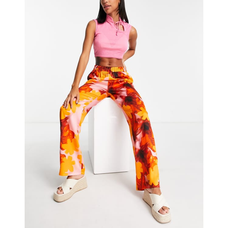 Orange satin hot sale trousers