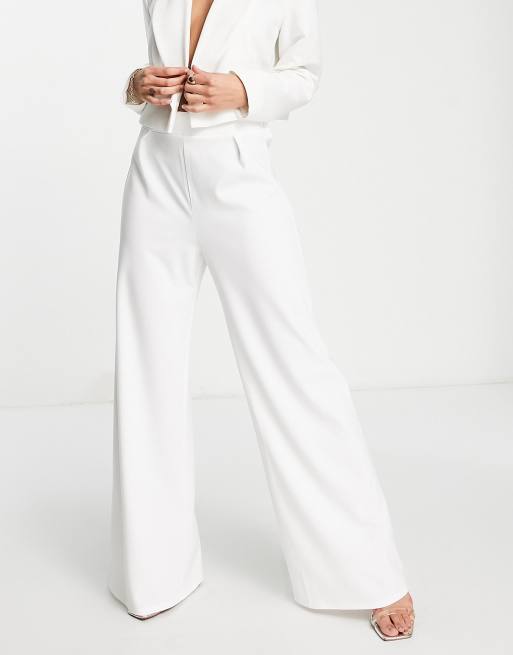 White crepe 2024 wide leg pants