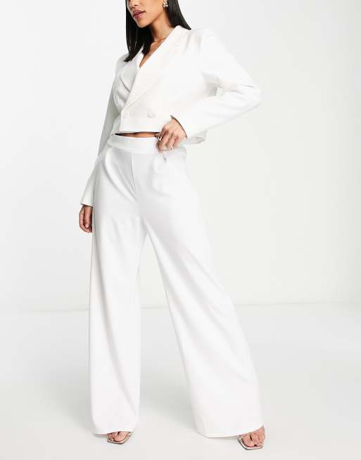 River Island wide leg scuba crepe trouser in white