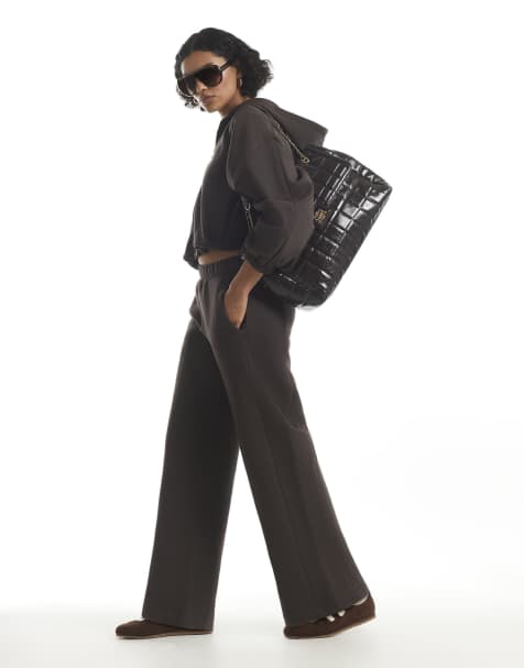 River Island Wide leg seamed joggers in brown - view 1