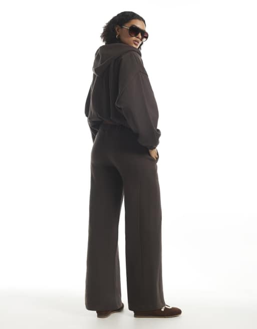 River Island Wide leg seamed trackies in brown, 4 of 4