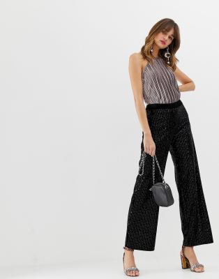 River Island wide leg sequin trousers in black | ASOS