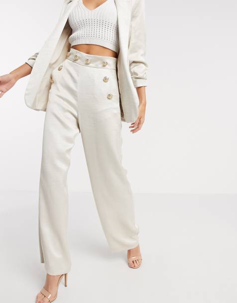 River Island wide leg sheen trousers in cream