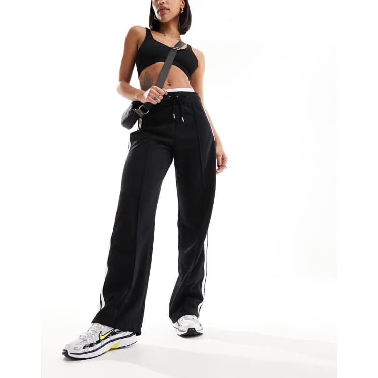 River Island wide leg side stripe jogger in black ASOS