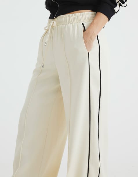 River Island Wide leg side striped joggers in cream - view 1