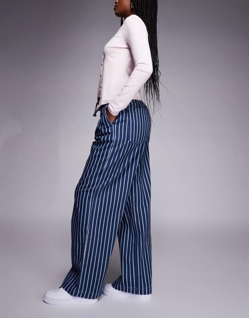 River Island wide leg stripe jean with drawstring waist in dark denim, 2 of 5